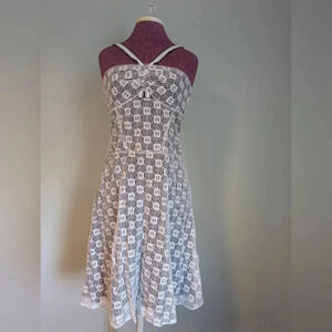 Caroline Herrera Cream Geometric Lace Dress, US 10